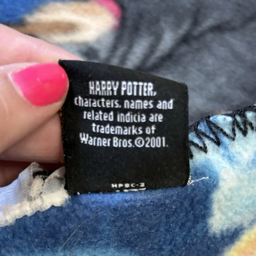 Vtg 2001 Harry Potter Fleece Blanket Throw 55x43 Blue Hermione Harry Wand Spell